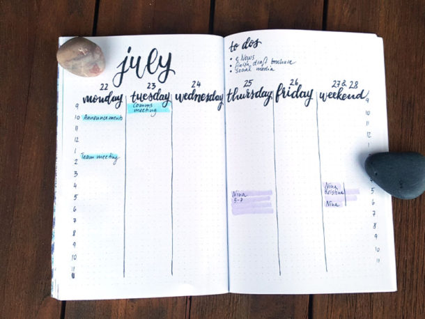 10 simple weekly layouts for your bullet journal | West Coast Dreaming