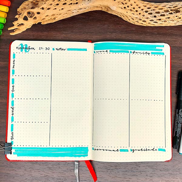 Enhanced Goal Tracking and Reflection Weekly spread
