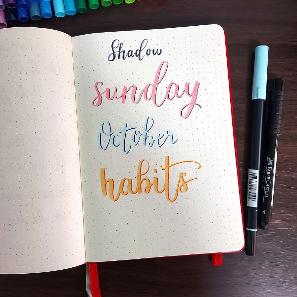 brush lettering with shadows