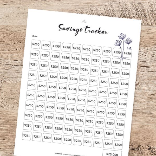 free printable savings tracker floral