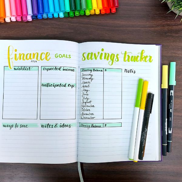bullet journal financial goals and savings tracker | eight steps budgeting process