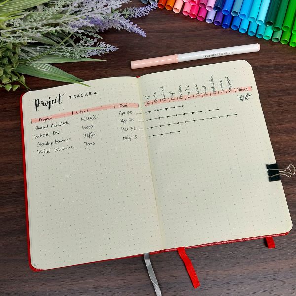 bullet journal monthly spreads - project tracker updated