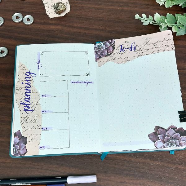 June Goal Setting pages in bullet journal