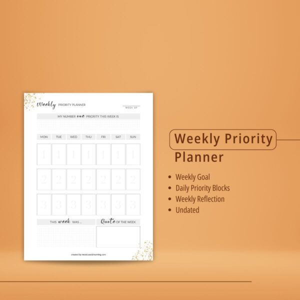 Weekly Priority Planner | Radiant Focus Productivity Planner