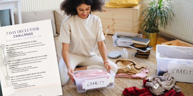 Young woman decluttering her space