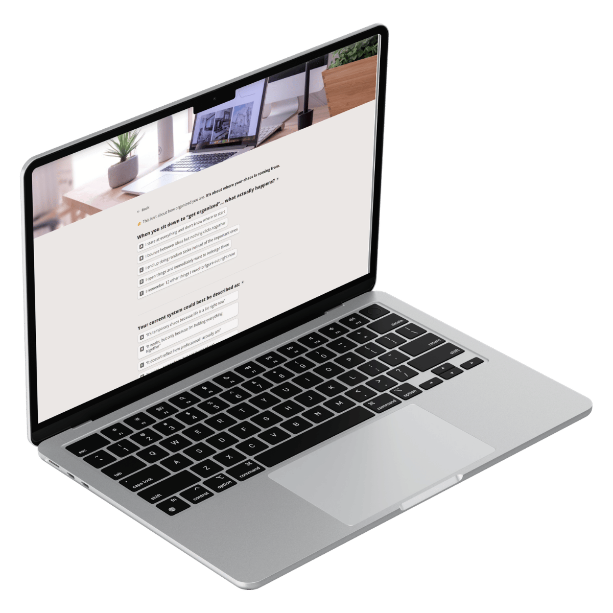 Mock up of chaos quiz page on laptop